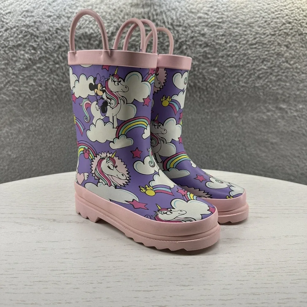 Disney Rain Boots Little Girls Size 10 Pink Minnie Mouse Unicorn Rain Boots